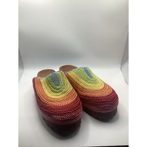 chelsea and violet  Cleo Rainbow Embroidered Platform Clogs. W-12